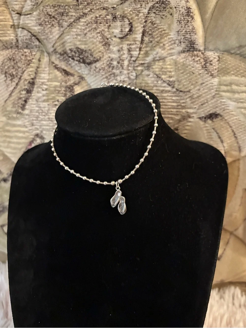 925 Sterling Silver Beaded Flip Flop Charm Anklet - 10 inches